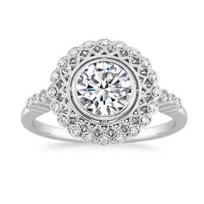 Lünette Satz runder Brillantschliff 3,50 ct Natürlich Diamanten Verlobungsring 14K