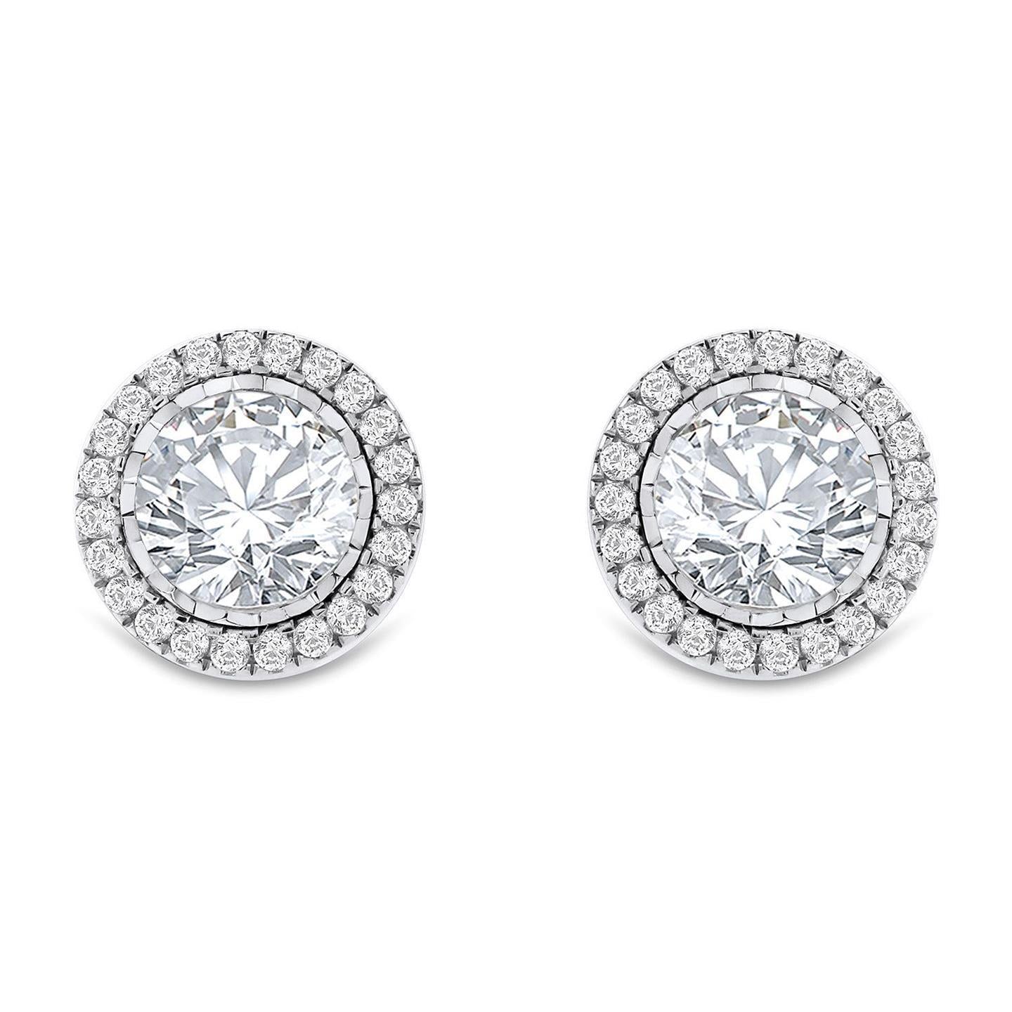 Lünette Set Damen Ohrstecker 3,70 Karat Natürliche Diamanten Gold Weiß 14K