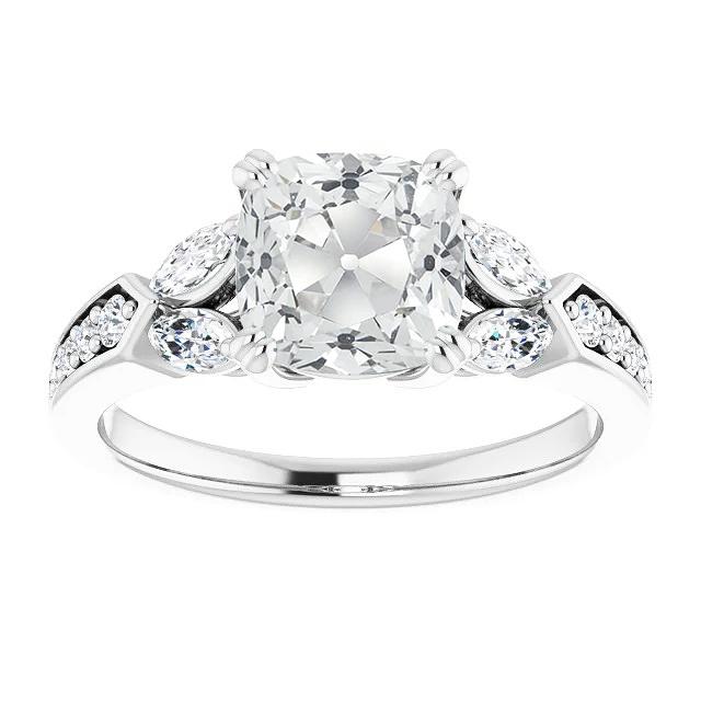 Marquise & Cushion Old Mine Cut Echt Diamantring mit Akzenten 9 Karat