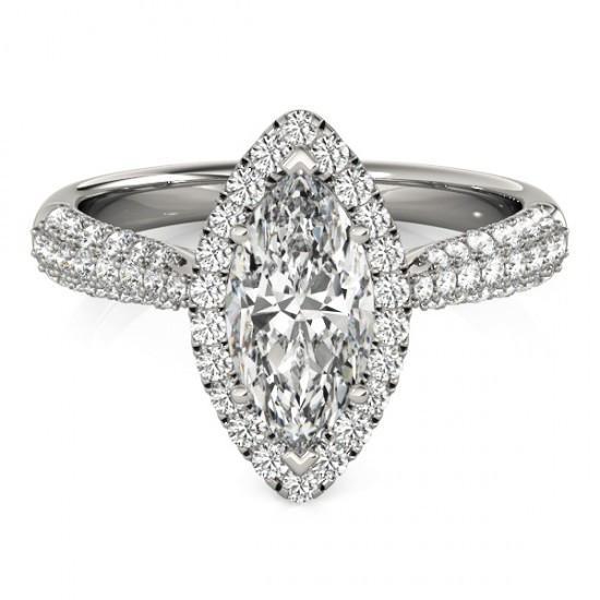 Marquise-Echt Diamant-Halo-Verlobungsring 2,25 cts. Weißgold 14K