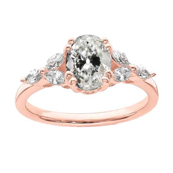 Marquise & Ovaler Altschliff-Natürlich Diamant-Ehering aus Roségold 4.50 Karat
