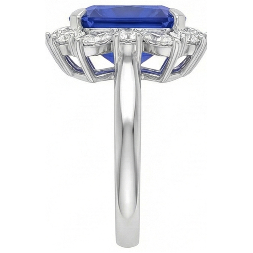 Marquise & runder Aus der Erde Abgebauter Natürlicher Diamant Halo Saphir Ring 9 Karat Blumenstil