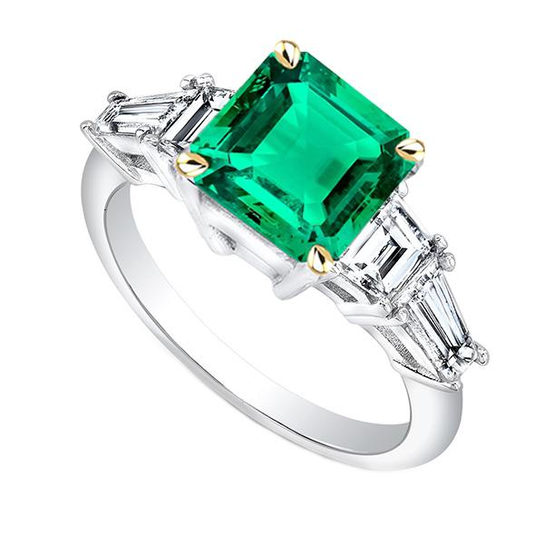 Natürlicher Grüner Smaragd Asscher Schliff Diamant Ring Erde Abgebaut für Frauen