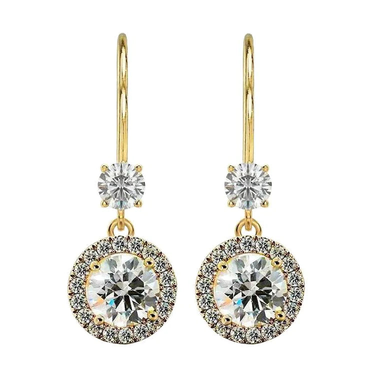 Natürlich Halo Drop Dangle Ohrringe Leverbacks 4,80 Karat Gelbgold 14K