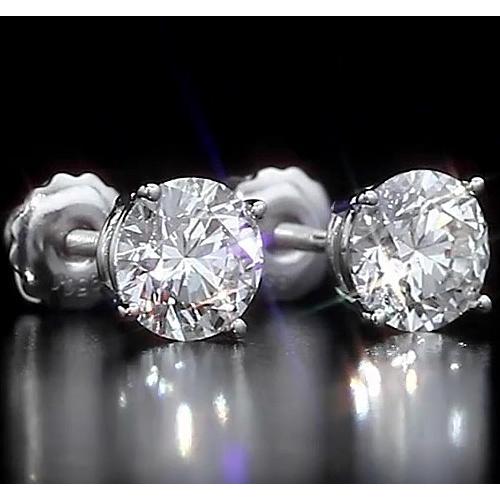 Natürlich Runde Ohrstecker 2 Karat Krappenset Schmuck Weißgold