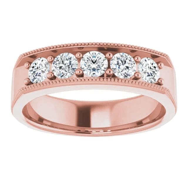 Natürliche Diamant Ehering 1 Karat Fünf Steine Milgrain Roségold Schmuck
