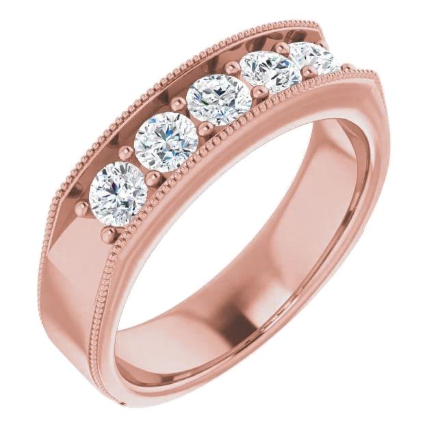 Natürliche Diamant Ehering 1 Karat Fünf Steine Milgrain Roségold Schmuck