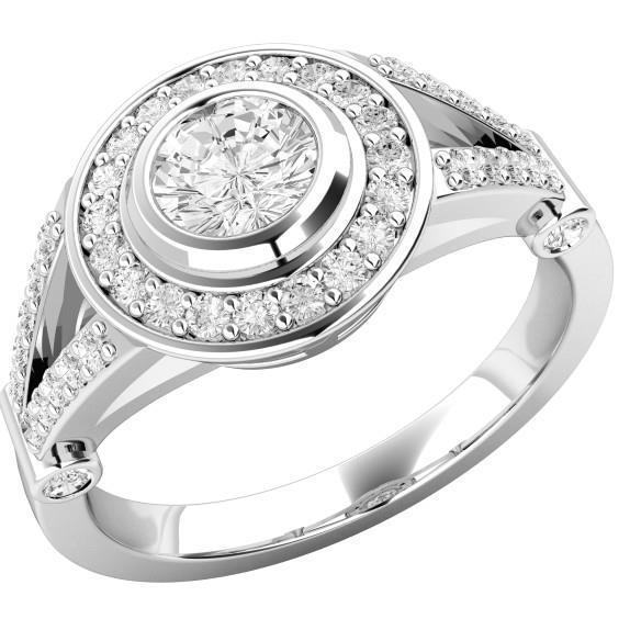 Natürliche Diamant Halo Verlobungsring 3.65 Karat Lünette Set Weißgold