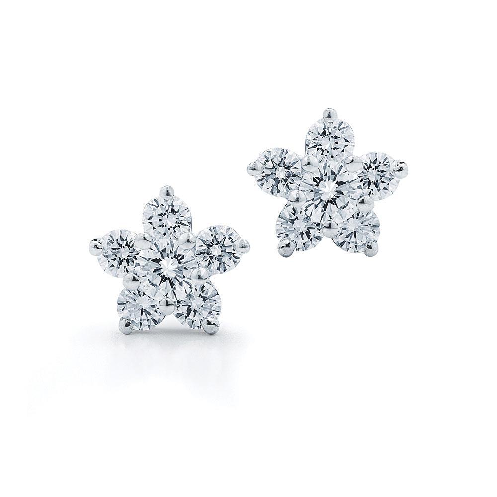 Natürliche Aus der Erde Abgebauter Natürlicher Diamant-Ohrstecker, 3,50 Karat, Blumenform, 14 K Weißgold