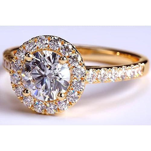 Natürliche Diamant Ring Halo 3.50 Karat Gelb Gold 14K