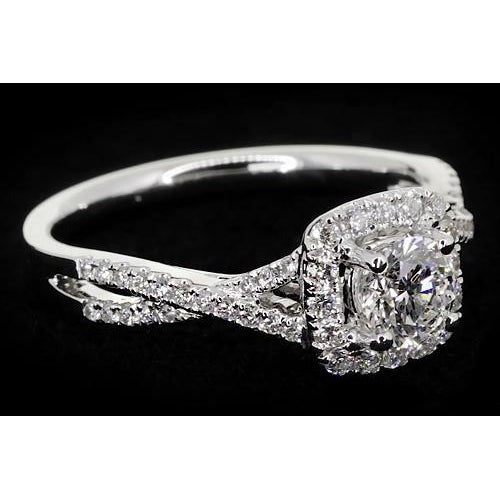 Natürliche Runder Diamant Ring mit Verdrehtem Schaft 2 Karat Weiß Gold 14K
