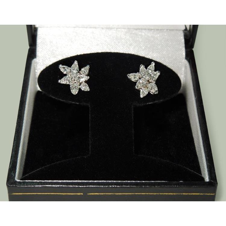 Natürliche, birnenförmige, runde Aus der Erde Abgebauter Natürlicher Diamant-Cluster-Ohrringe aus 3 Karat Gold