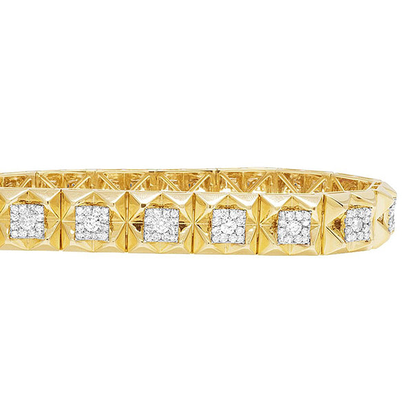 Natürliche 5 Karat Aus der Erde Abgebauter Natürlicher Diamant Quadrat Herren Armband Gelbgold 14K