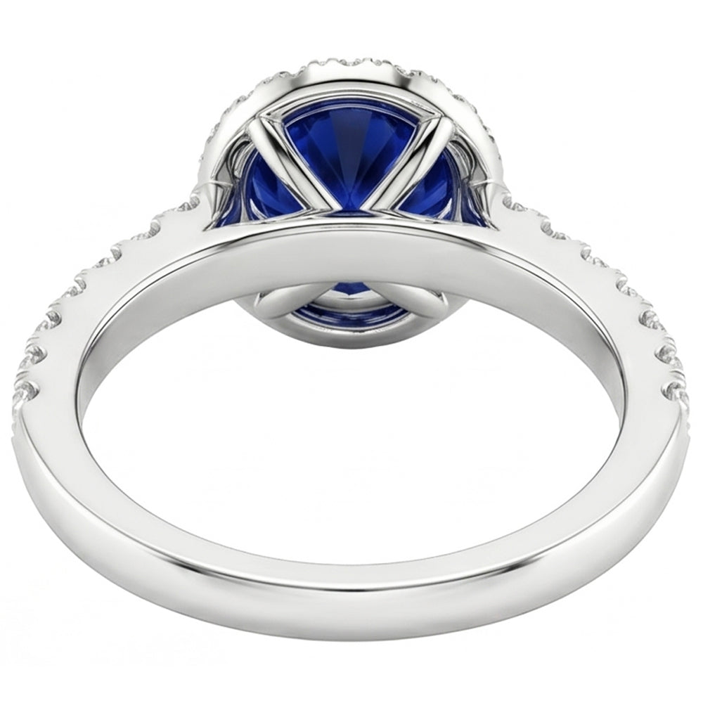 Natürlicher Diamant ( nicht im Labor gezüchtet ) Halo Blue Saphir Edelstein Ring 3,50 Karat Hochzeitsschmuck