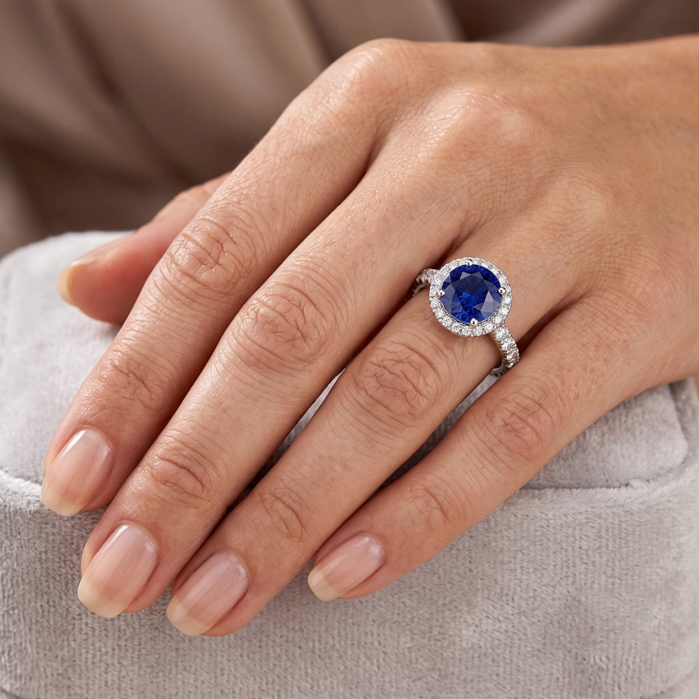 Natürlicher Diamant ( nicht im Labor gezüchtet ) Halo Blue Saphir Edelstein Ring 3,50 Karat Hochzeitsschmuck