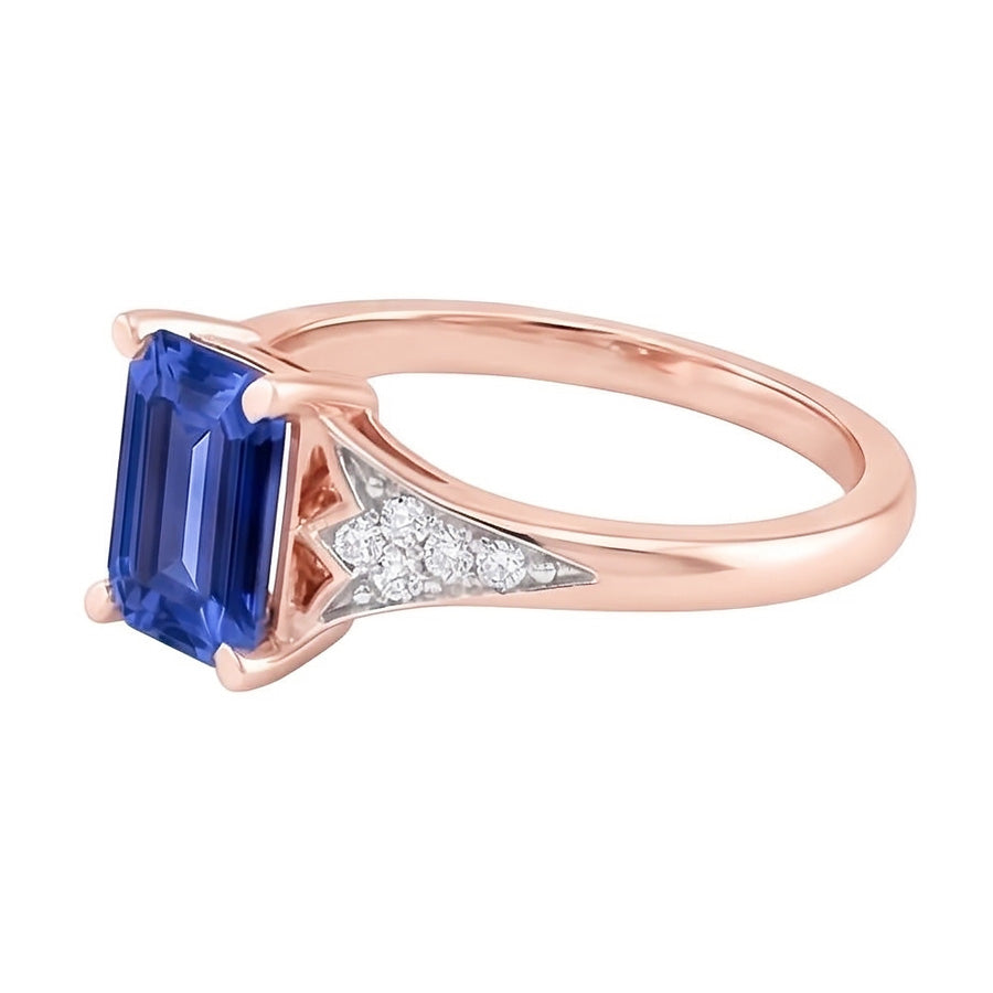 Natürlicher Diamant ( nicht im Labor gezüchtet ) Hochzeit Blauer Saphir Ring Roségold 2 Karat Damenschmuck