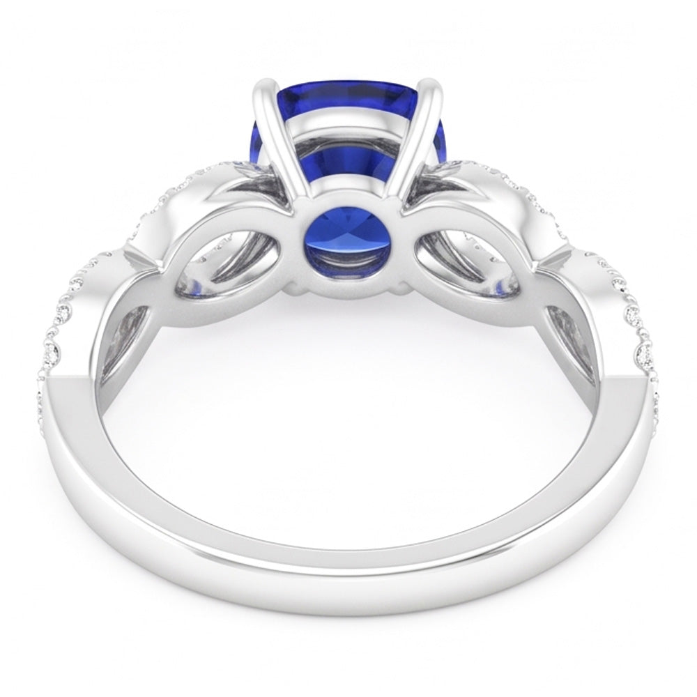 Natürlicher Diamant ( nicht im Labor gezüchtet ) Kissen Blauer Saphir Edelstein Ring Infinity Style 3 Karat