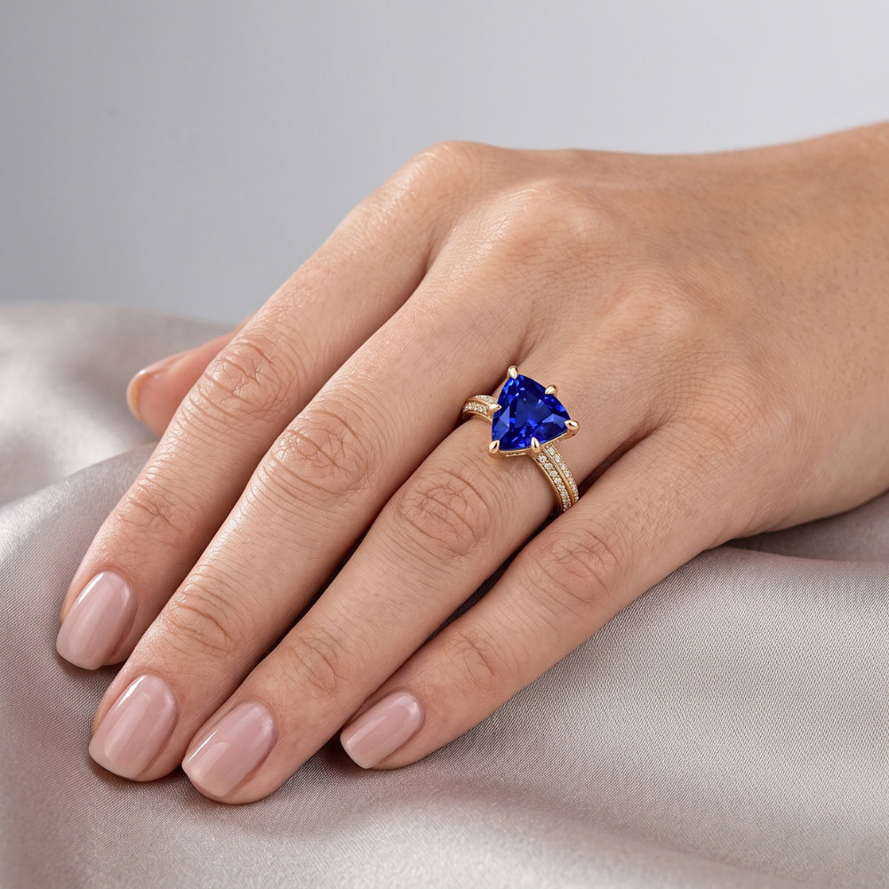 Natürlicher Diamant ( nicht im Labor gezüchtet )-Verlobungsring 6 Trillion Ceylon Saphir 2,50 Karat