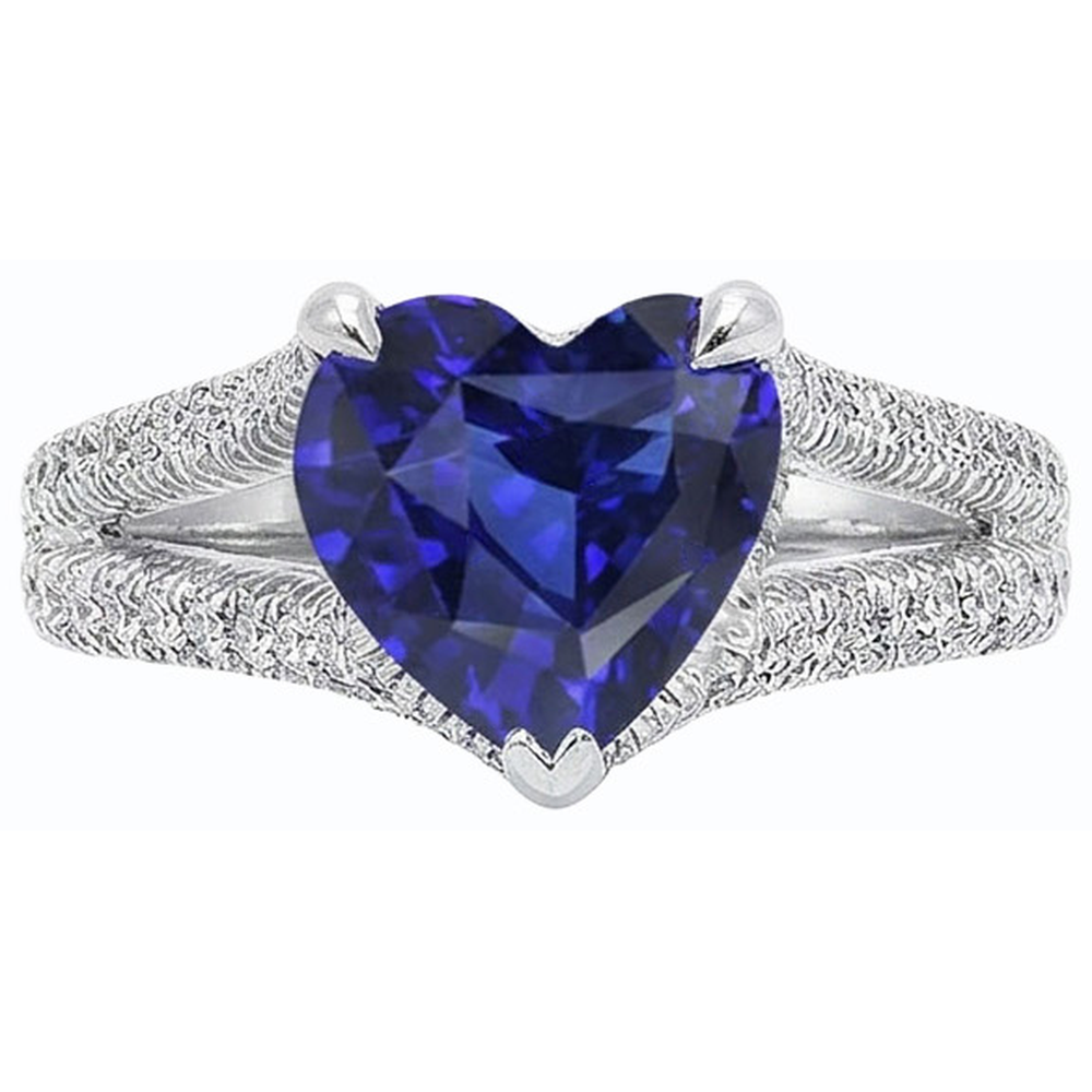 Natürlicher Diamant ( nicht im Labor gezüchtet )-Verlobungsring-Set Herzschliff Naturblauer Saphir 4 Karat