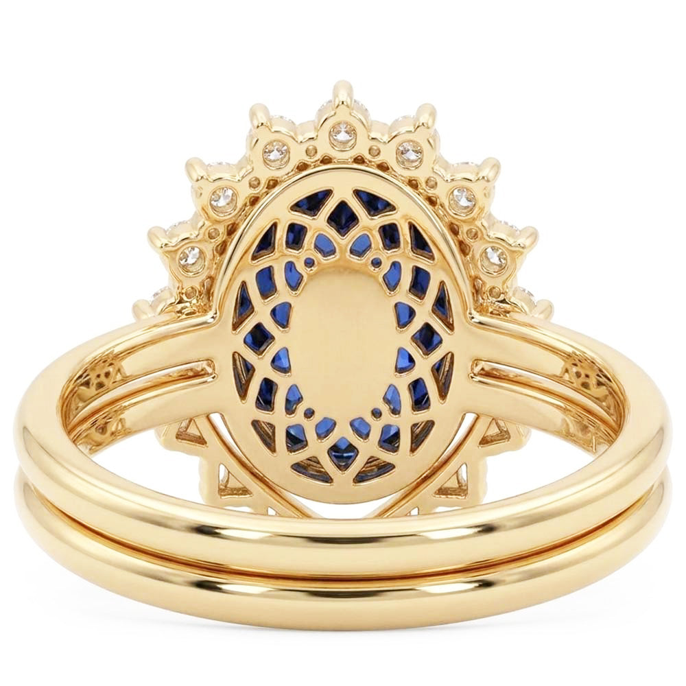 Natürlicher Diamant ( nicht im Labor gezüchtet )-Verlobungsring-Set Lünetten-Set Blauer Saphir 3 Karat