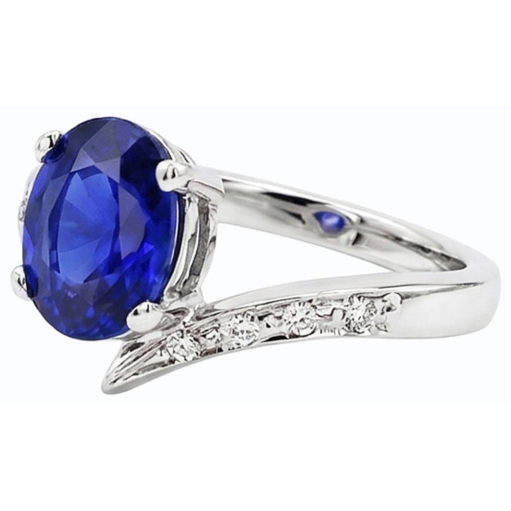 Natürlicher Diamant ( nicht im Labor gezüchtet )- und Saphir-Verlobungsring Oval Tension Style 2,50 Karat
