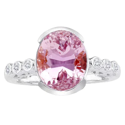 Natürlicher Kunzit-Diamantring mit Lünette