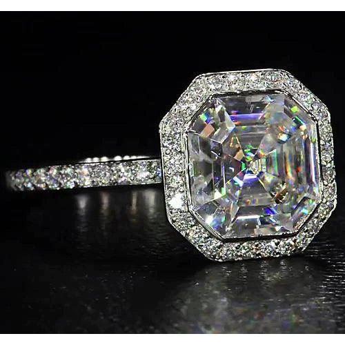 Natürlicher, eleganter 5-Karat-Halo-Asscher-Diamantring b
