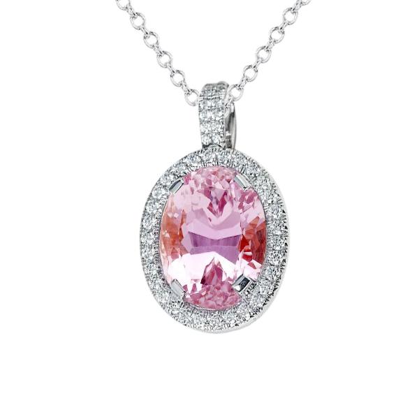 Natürlicher rosafarbener Kunzit-Diamant-Damen-Halsketten-Anhänger 14K Gold 16 ct. - harrychadent.de