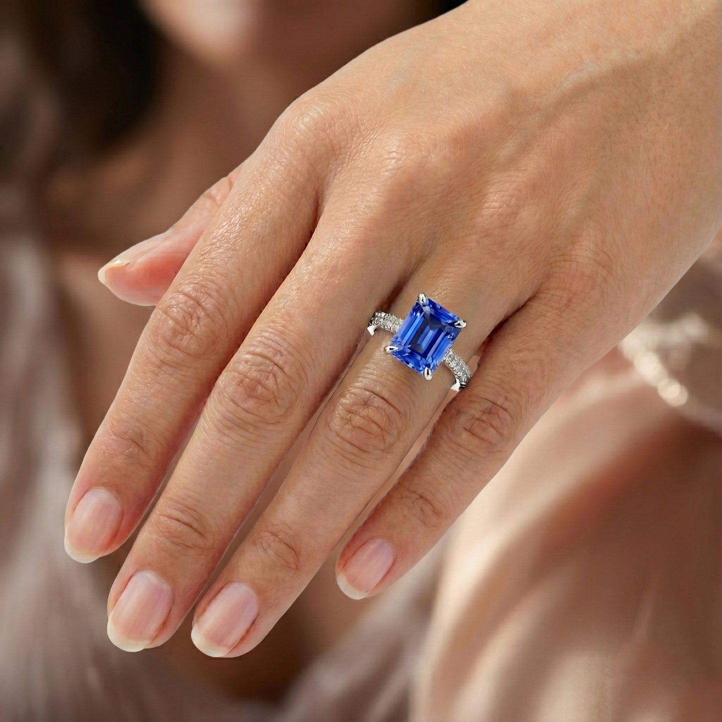 Natürlicher Diamant ( nicht im Labor gezüchtet )-Verlobungsring 5 Karat Strahlender Saphir Edelsteinschmuck