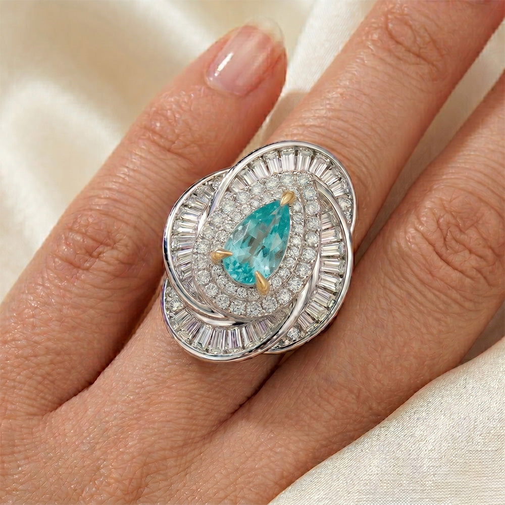 Neon Paraiba Halo-Verlobungsring – VVS Reinheit 7,5 Karat