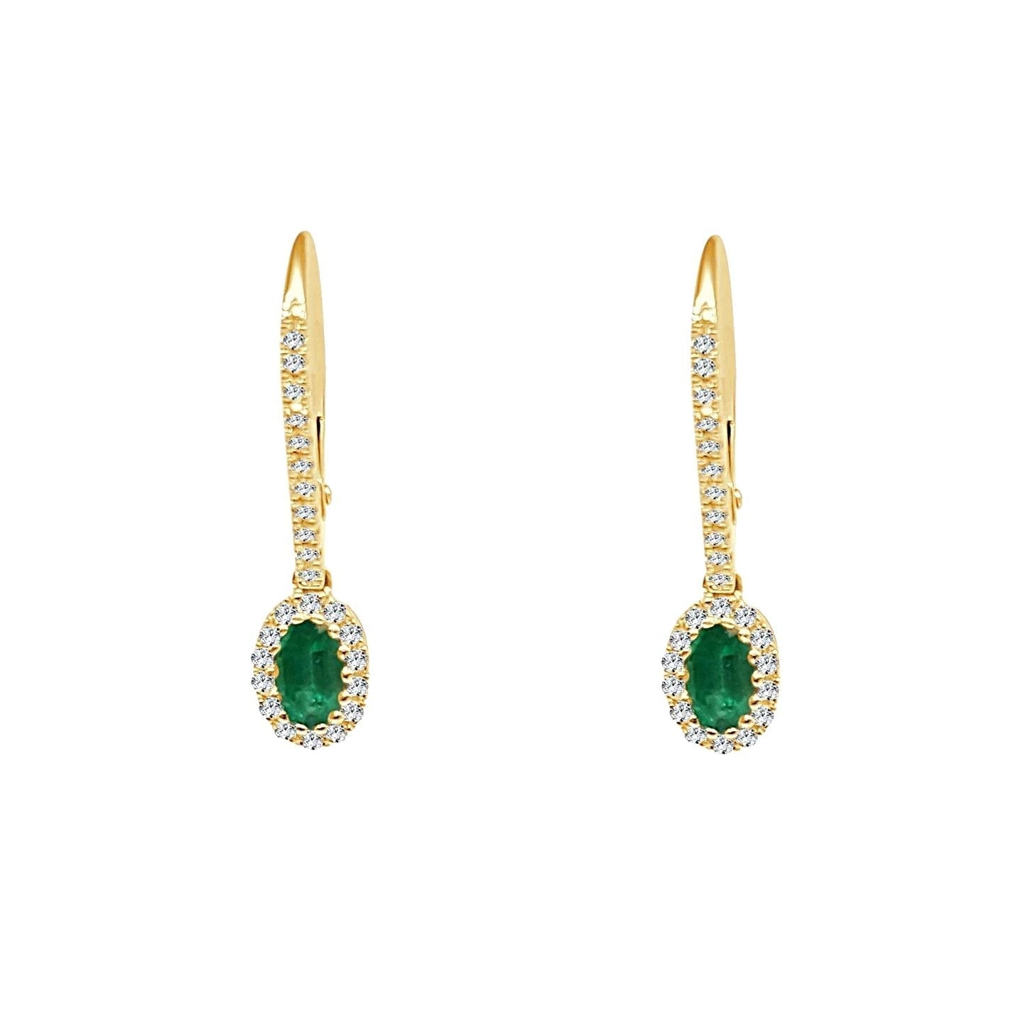 Ohrringe Aus 14K Gelbgold Mit Grün Smaragd Und Diamanten 6 Karat