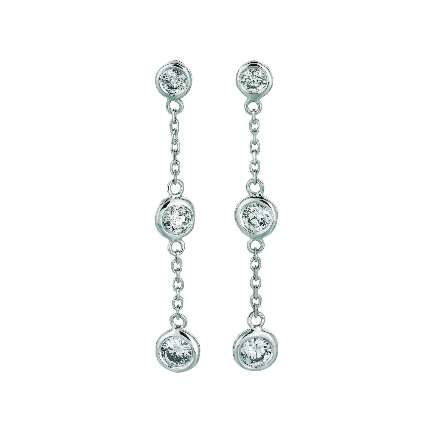 Ohrringe mit Drop Down Lünette Gold Runder Echt Diamant 2 kt.
