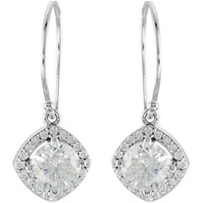 Ohrringe mit Echt Diamanten im Halo-Stil baumeln 3.12 Karat 14K Weißgold