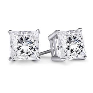 Ohrstecker mit Aus der Erde Abgebauter Natürlicher Diamanten im Prinzessschliff, 14 Karat echtes Weißgold, 1,20 ct Krappensatz
