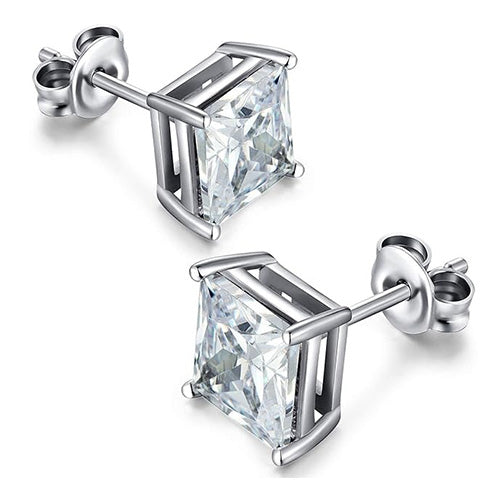 Ohrstecker mit Prinzessin-Schliff Echt Aus der Erde Abgebauter Natürlicher Diamanten 3.00 Karat Weißgold