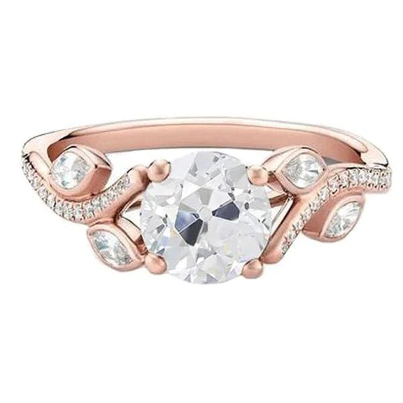 Old Cut Runden & Marquise Echt Diamantring Roségold 2 Karat  Gespaltener Schaft