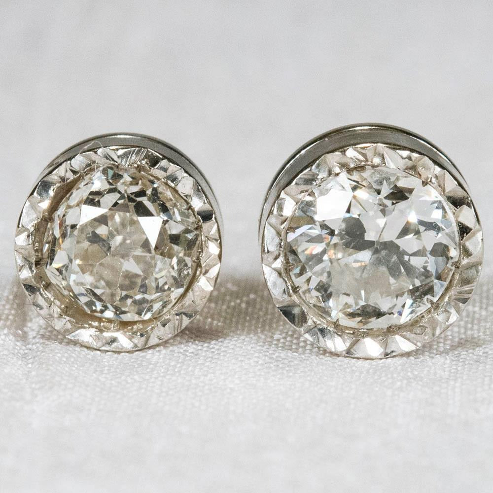 Old Mine Cut 4 Karat Echt Aus der Erde Abgebauter Natürlicher Diamanten Damen Ohrstecker Weißgold