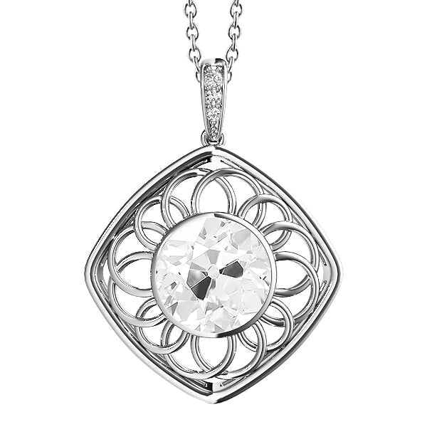 Old Mine Cut Echt Diamant Anhänger Lünette Set 2.50 Karat Weißgold