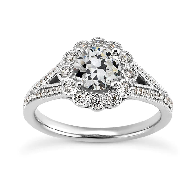 Old Mine Cut Echt Diamant Halo Ring Split Shank Flower Style 4.75 Karat
