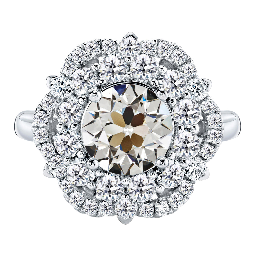 Brillant Antik-Kissen-Schliff Halo-Fassung Ring in 14 Karat Weißgold – Hauptansicht