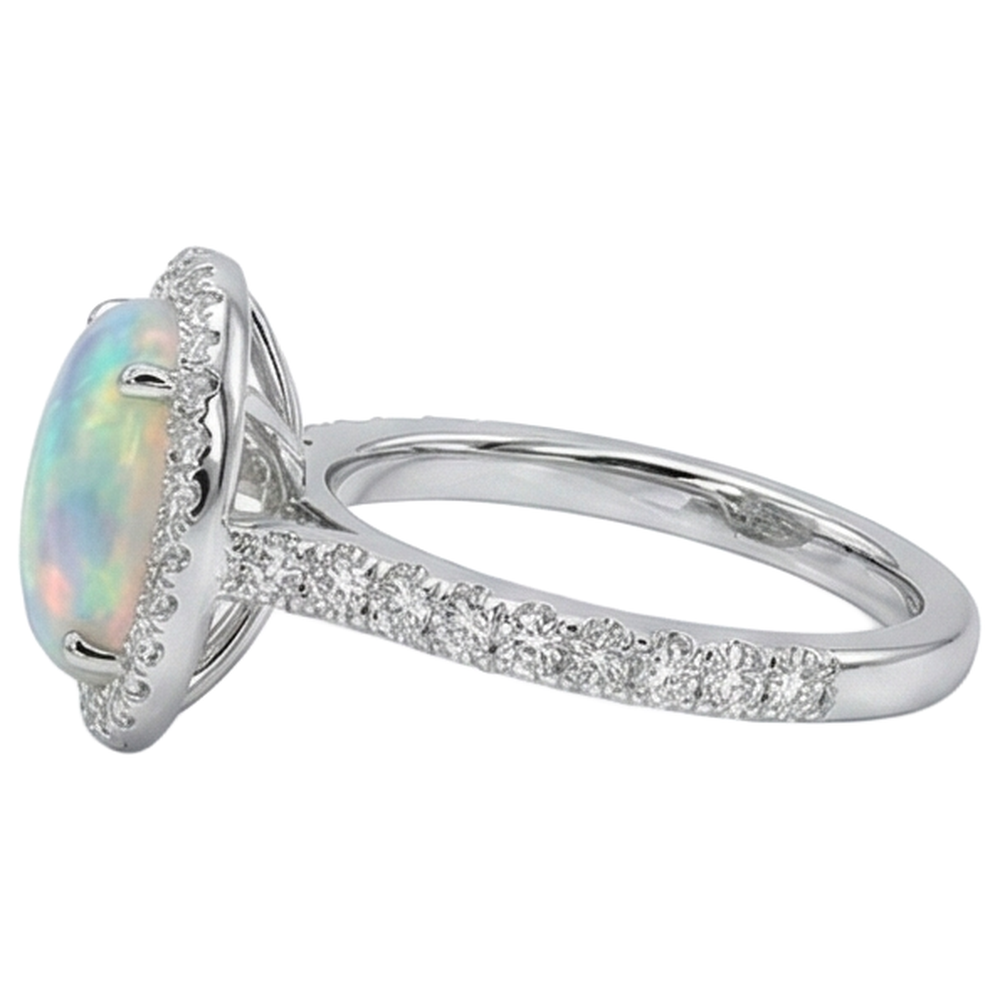Opal und Aus der Erde Abgebauter Natürlicher Diamanten 11,20 Karat Jubiläumsring 14K Weißgold