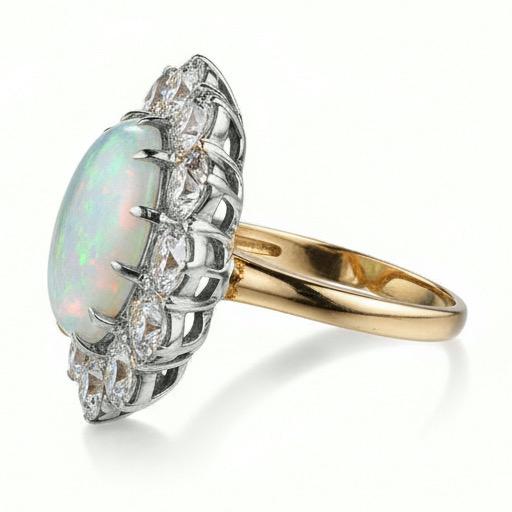 Opal und Aus der Erde Abgebauter Natürlicher Diamanten 6,75 Karat Jubiläumsring Gold 14K Neu