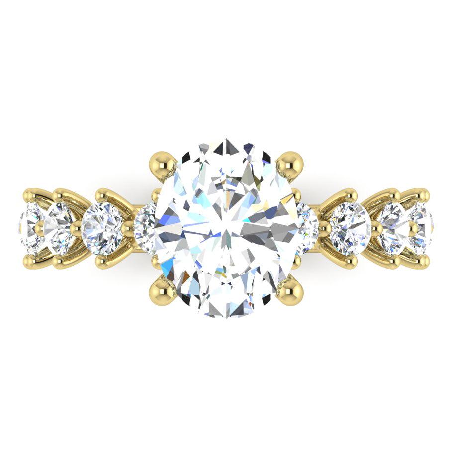 Oval Echter Diamant Ring Mit Akzenten Gelb Gold