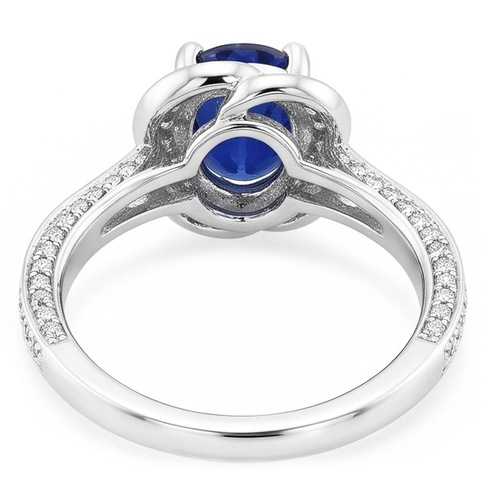 Oval Halo Sri Lanka Saphirring 5 Karat Natürlicher Diamant ( nicht im Labor gezüchtet )en im Blumenstil