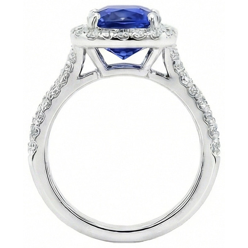 Oval Halo Verlobungsring Sri Lanka Saphir & Aus der Erde Abgebauter Natürlicher Diamant 9 Karat Neu