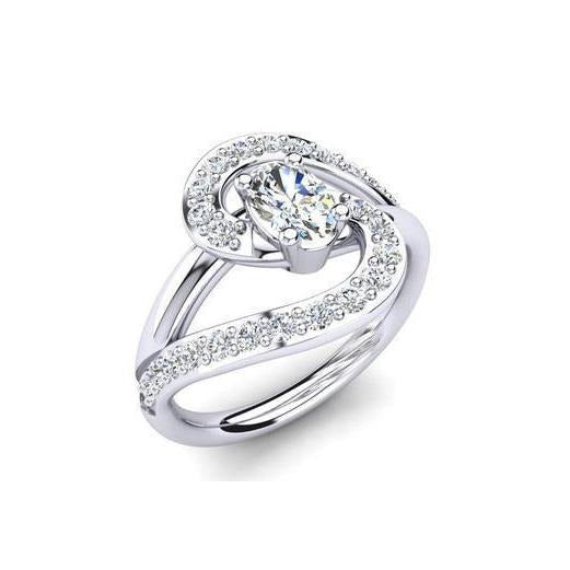 Oval & Rund Schliff Echt Diamant Verlobung Ring Verdrehter Schaft 2 Karat WG 14K