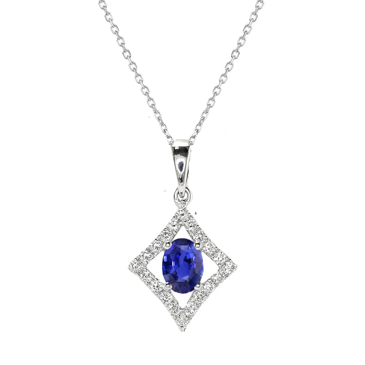 Schmuckstein-Anhänger 14K Weißgold mit Blauer Saphir – Hauptansicht