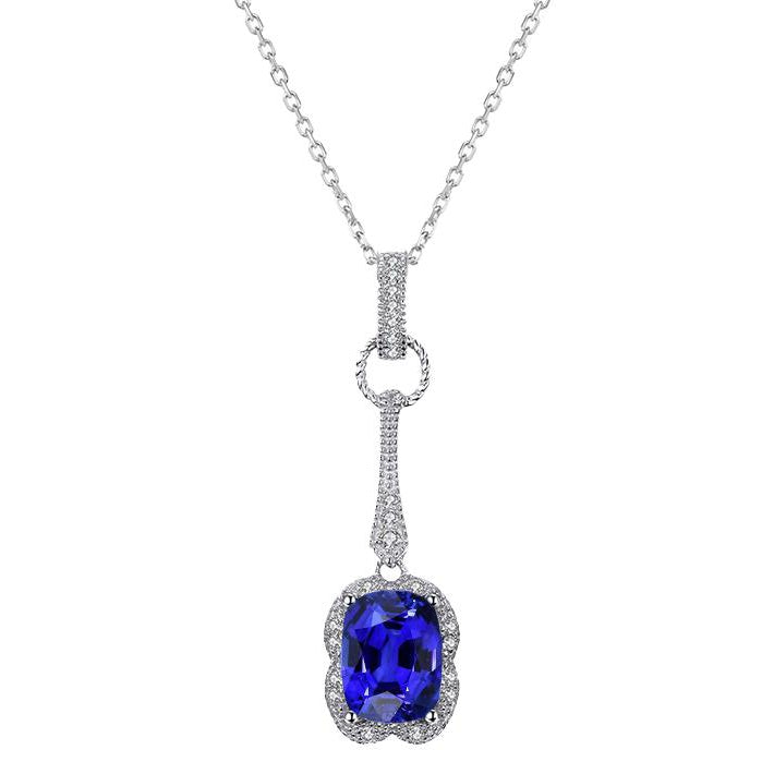 Royalblauer Saphir Stein-Halskette 1-Karat 14 Karat Weißgold – Hauptansicht