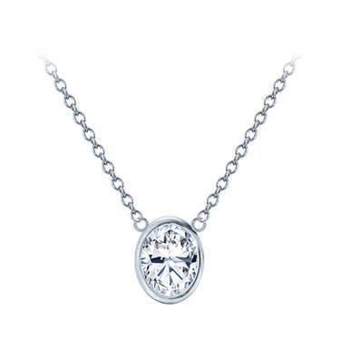 Ovale 1 Karat Lünette besetzte Echt Diamant-Anhänger-Halskette mit Kette WG 14K