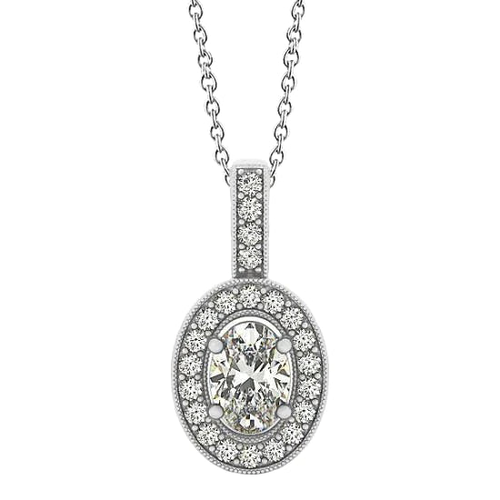 Ovale & Runde Echt Diamant-Anhängerkette 1,50 Karat Ohne Kette WG 14K